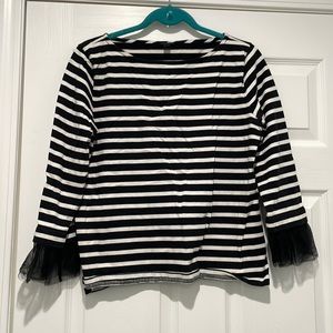 Jcrew black and cream striped long sleeve with tulle cuff detail